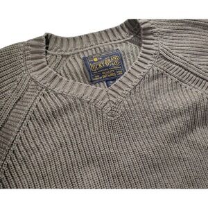Lucky Brand Heavy Knit‎ Sweater V Neck Warm Textured Olive Green Mens Medium